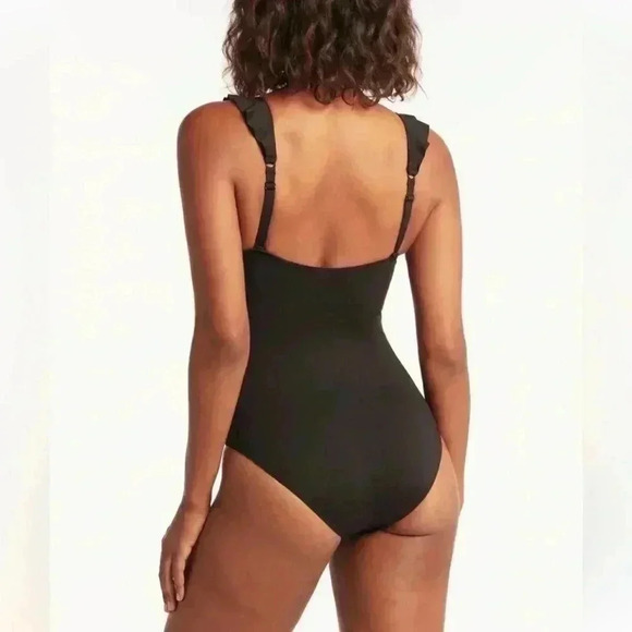 Sea Level Eco Essentials Frill One Piece Black Size 6 - Picture 2 of 7